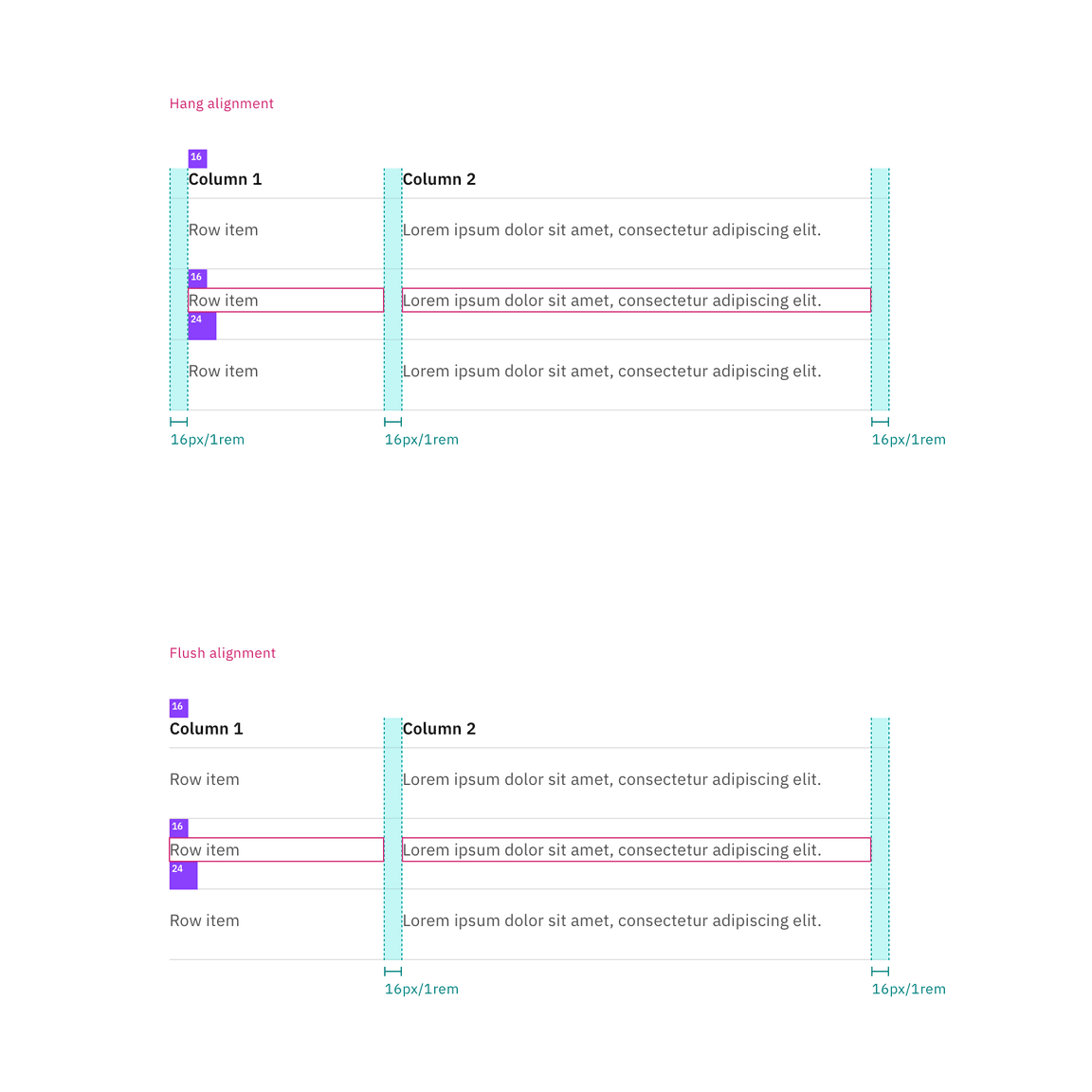 Spacing and measurements for structured list with selection